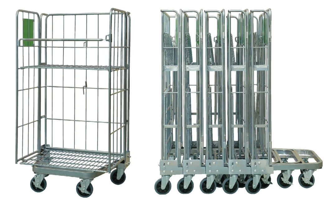 Warehouse Medium Duty Storage Logistics Transport Steel 4 Sided Security Wire Mesh Roll Container