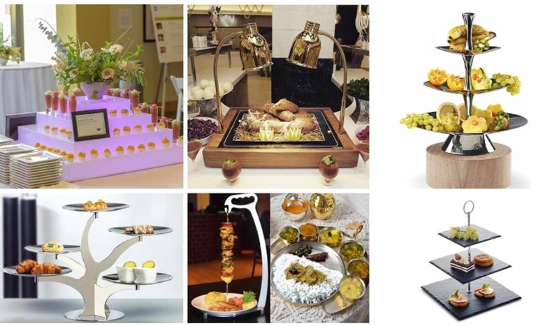 Pedestal PARA Light Refreshments Pastry Cupcake Riser Hexagon Shape 3 Layer Stainless Steel Wedding Fruit Cake Stand Dessert Buffet Display Racks in Dubai